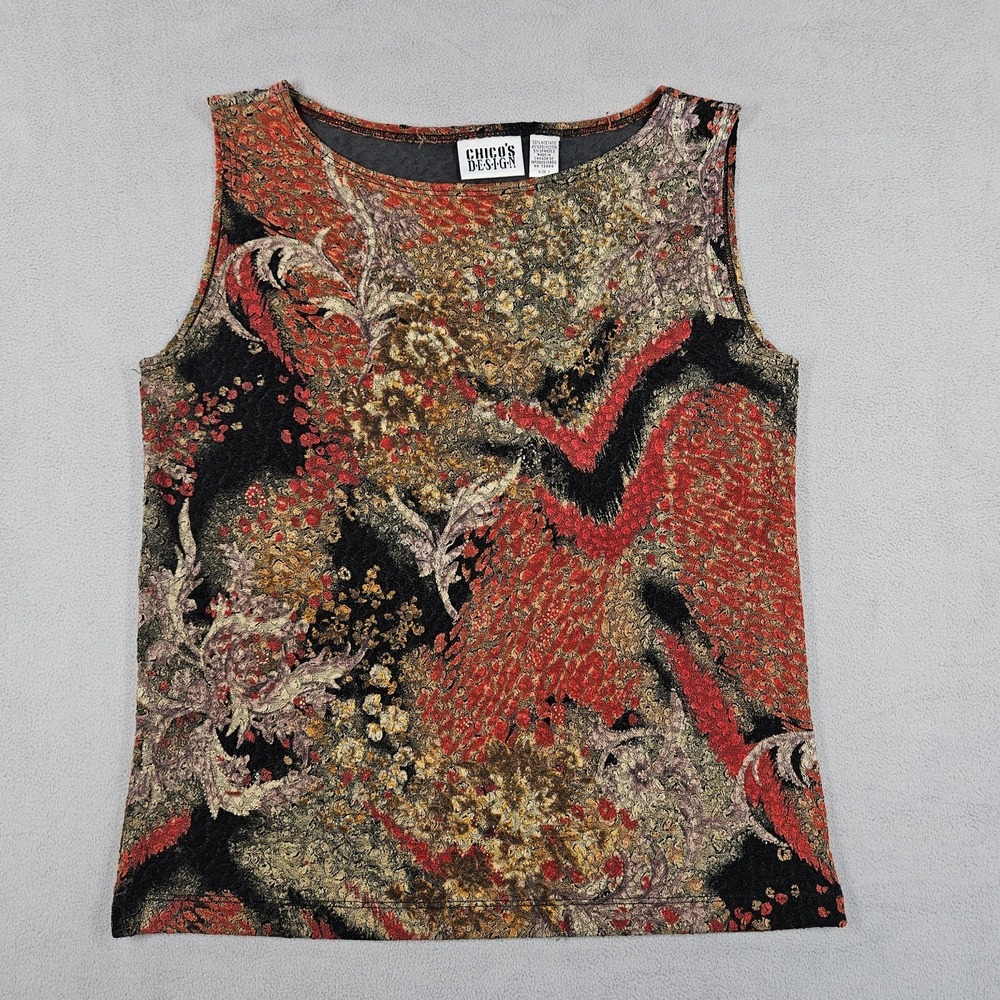 Vintage CHICO'S Design Tank Top Womens 1 (M) Witchy Goth Asian Print Whimsigoth